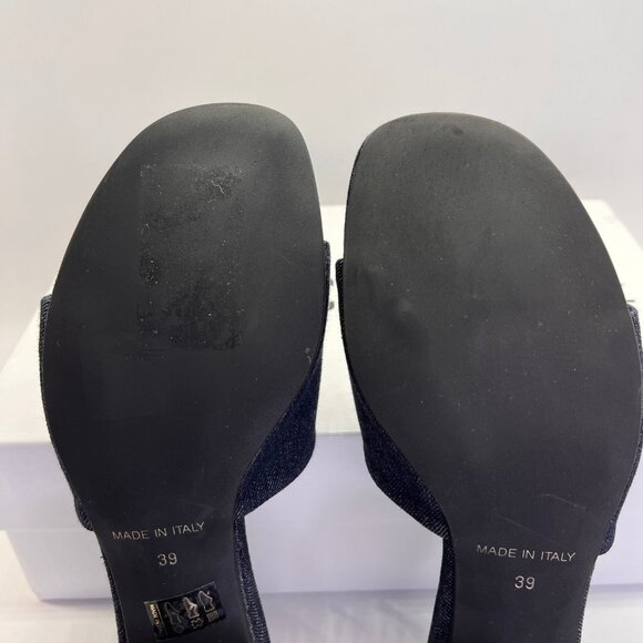 La Canadienne Frida Size 39 Denim Blue Open Toe Block Heel Mule Sandal - Picture 16 of 16